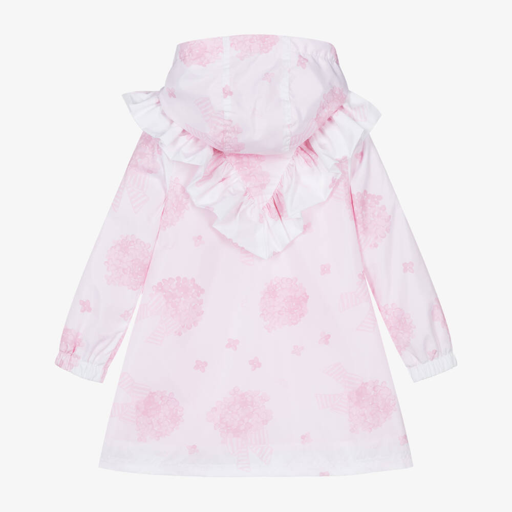 A Dee-Girls White & Pink Floral Hooded Coat | Childrensalon