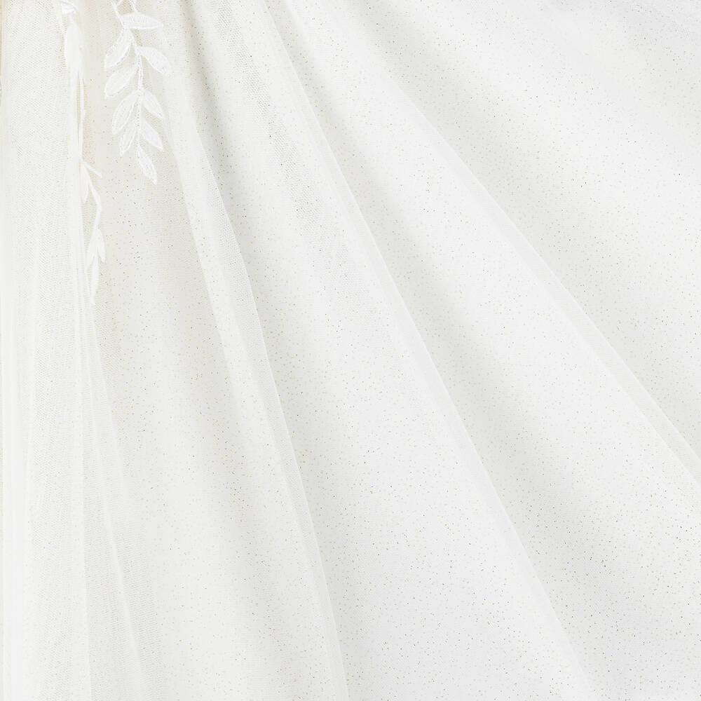 Abel & Lula-Girls Ivory & Beige Glitter Tulle Dress | Childrensalon