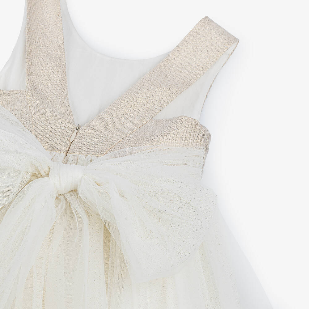 Abel & Lula-Girls Ivory & Beige Glitter Tulle Dress | Childrensalon
