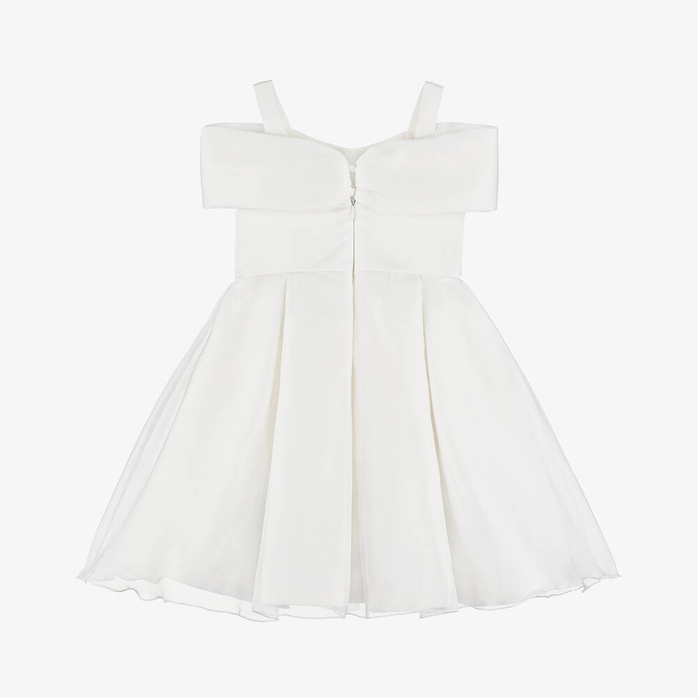 Abel & Lula-Girls Ivory Pleated Bow Dress | Childrensalon