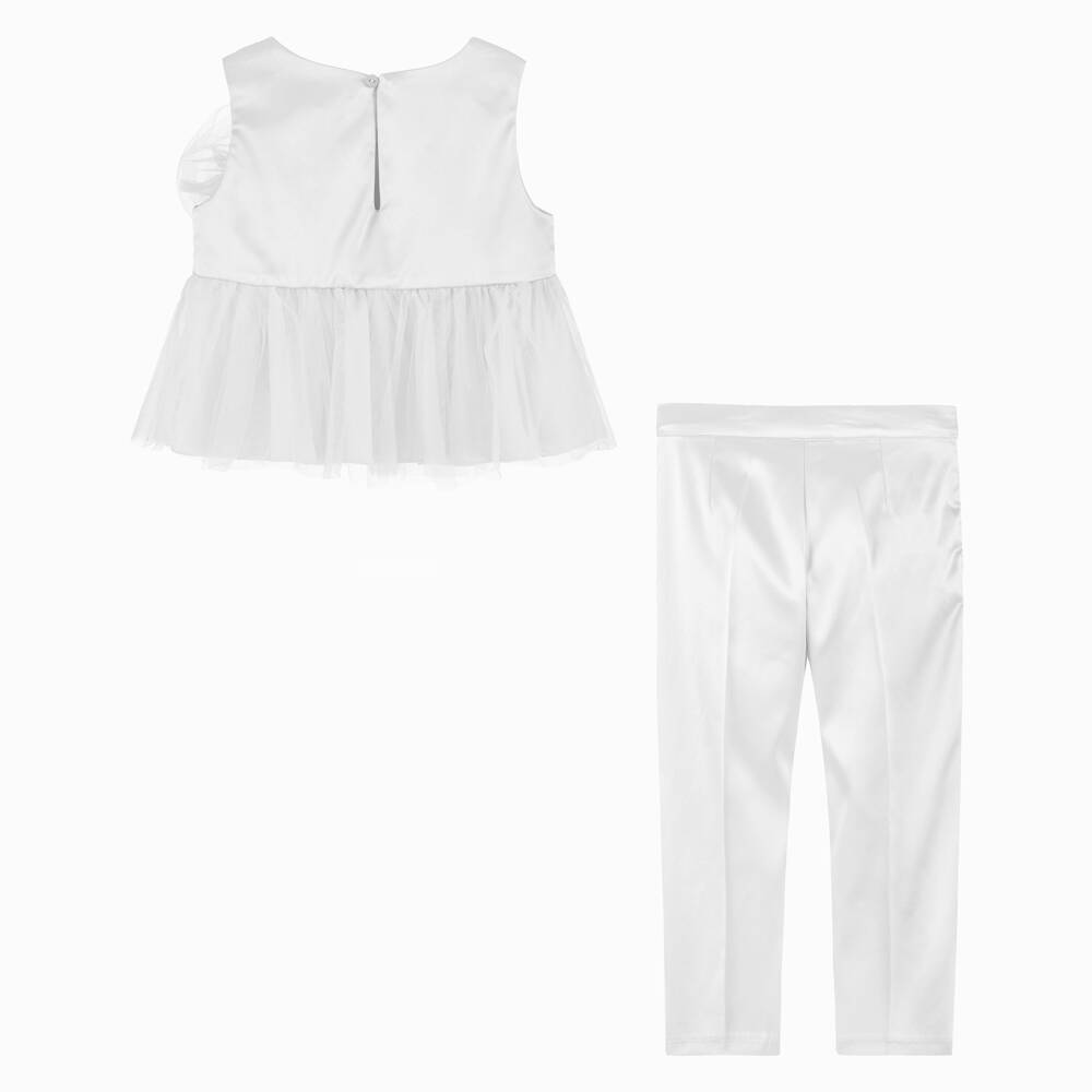 Abel & Lula-Girls Ivory Satin & Tulle Trouser Set | Childrensalon