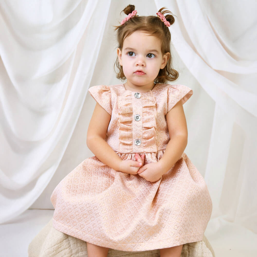 Angel's Face-Baby Girls Pink & Gold Jacquard Dress | Childrensalon