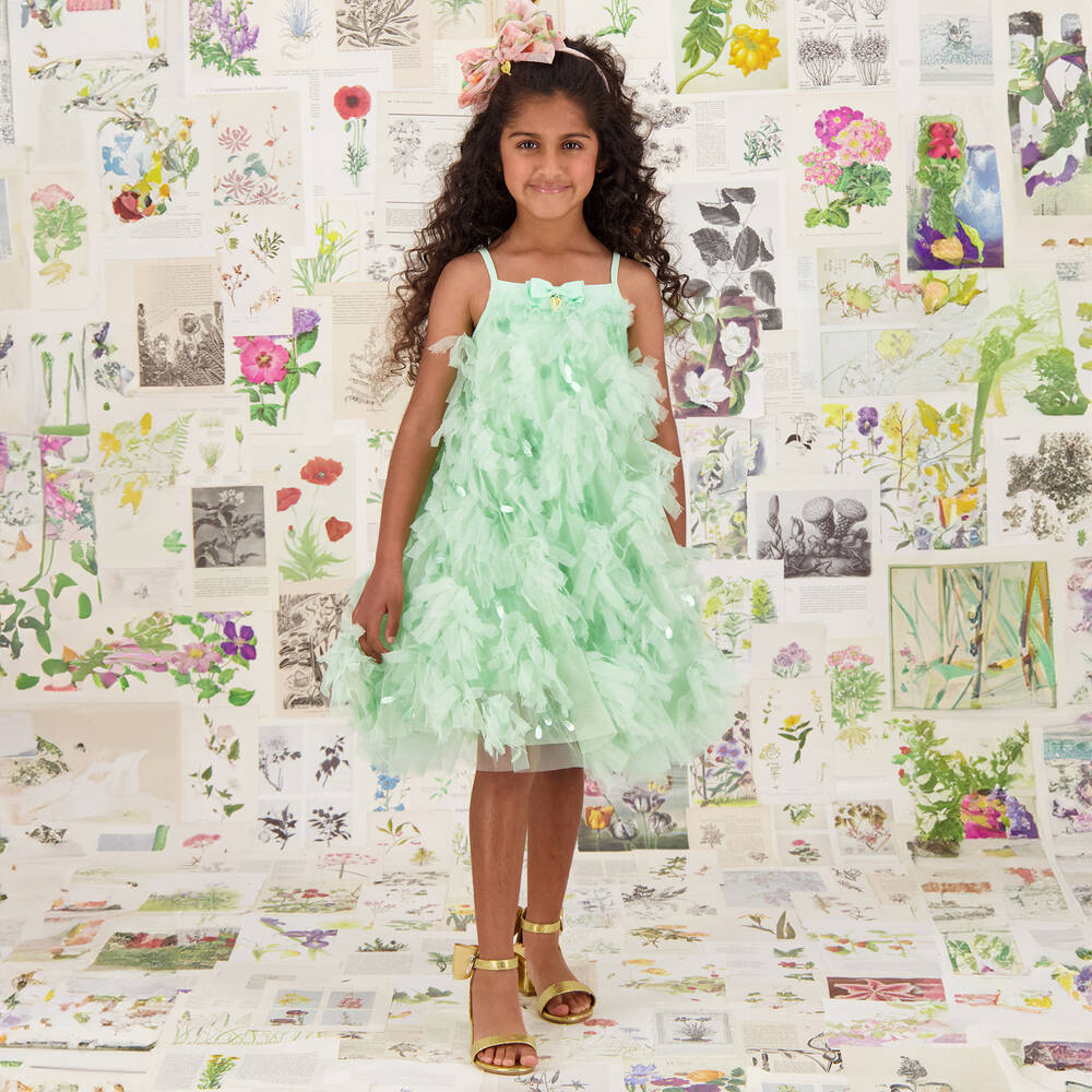 Angel's Face-Girls Green Tulle & Sequins Dress | Childrensalon