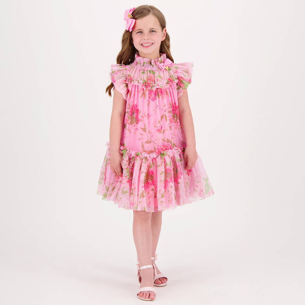 Angel's Face-Girls Pink Floral Tulle Dress | Childrensalon