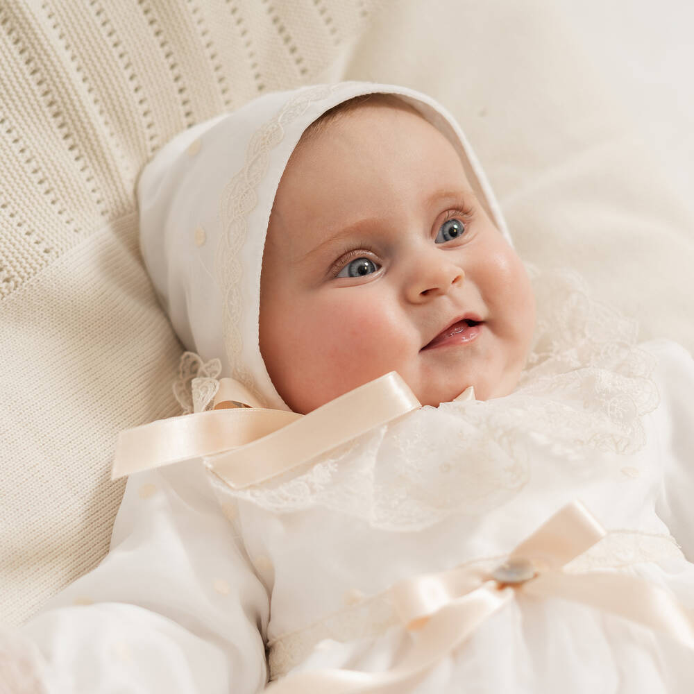 Artesanía Granlei-Baby Girls Ivory Organza & Lace Bonnet | Childrensalon