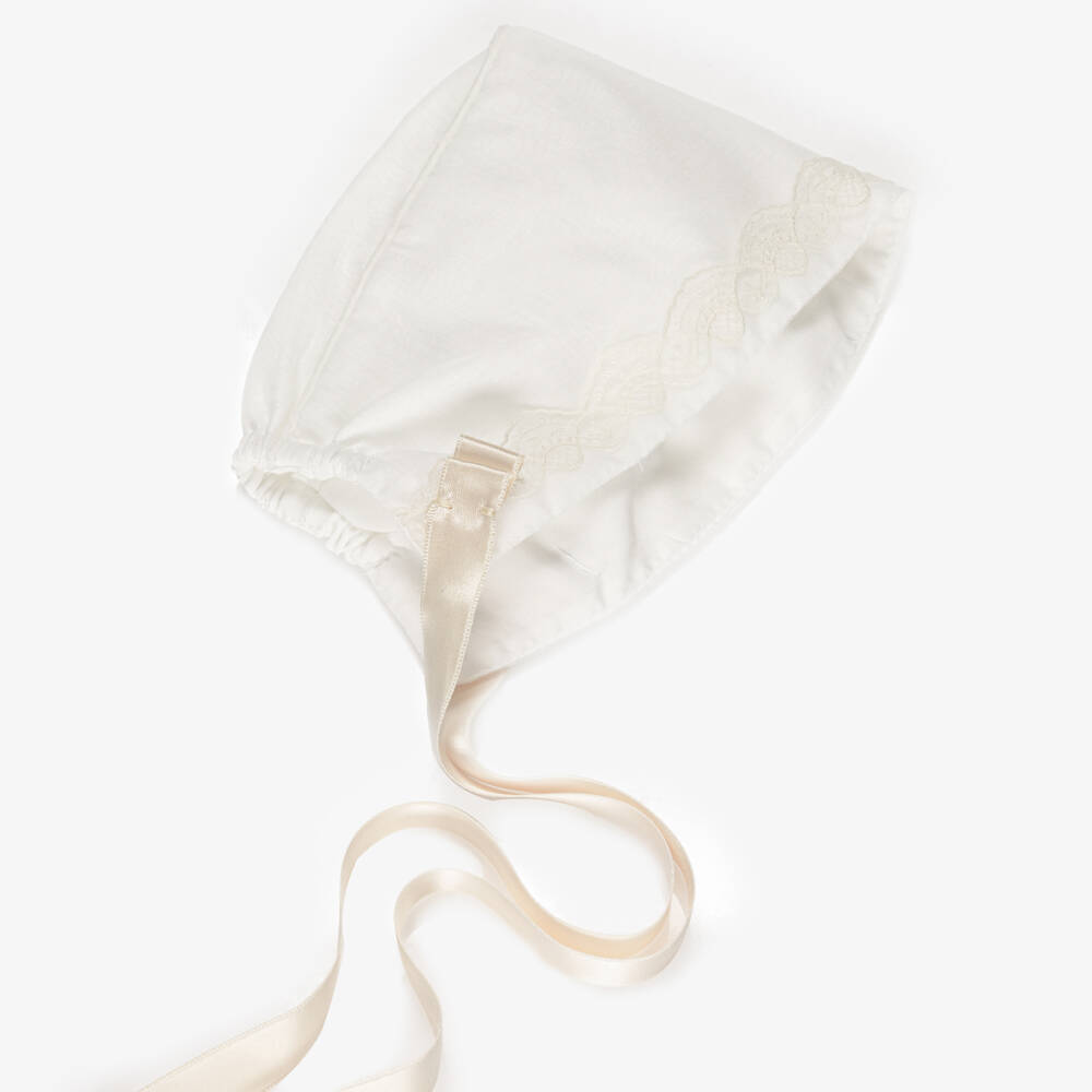 Artesanía Granlei-Baby Girls Ivory Organza & Lace Bonnet | Childrensalon