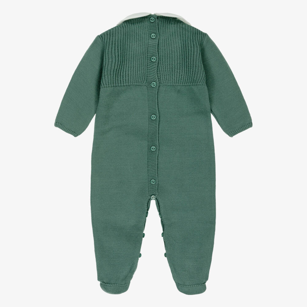 Artesanía Granlei-Dark Green Knitted Babygrow with Collar | Childrensalon