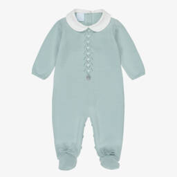 Duck Egg Green Knitted Babygrow with Collar