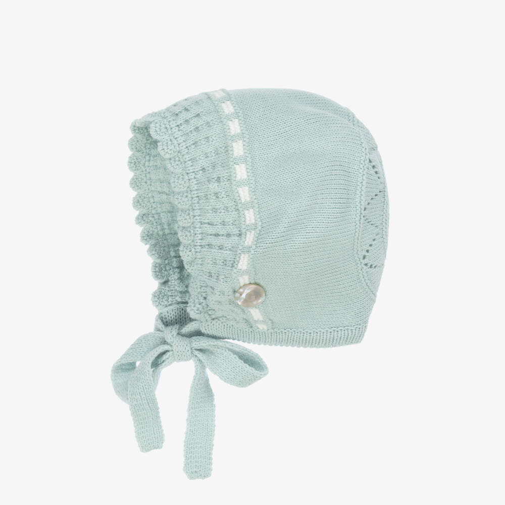 Artesanía Granlei-Green Knitted Bonnet with Tie Fastenings | Childrensalon