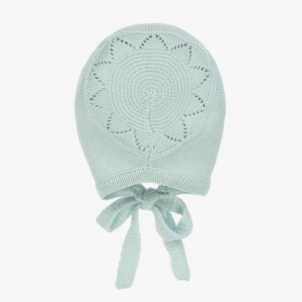 Artesanía Granlei-Green Knitted Bonnet with Tie Fastenings | Childrensalon