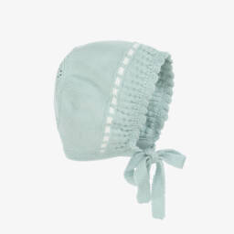 Green Knitted Bonnet with Tie Fastenings