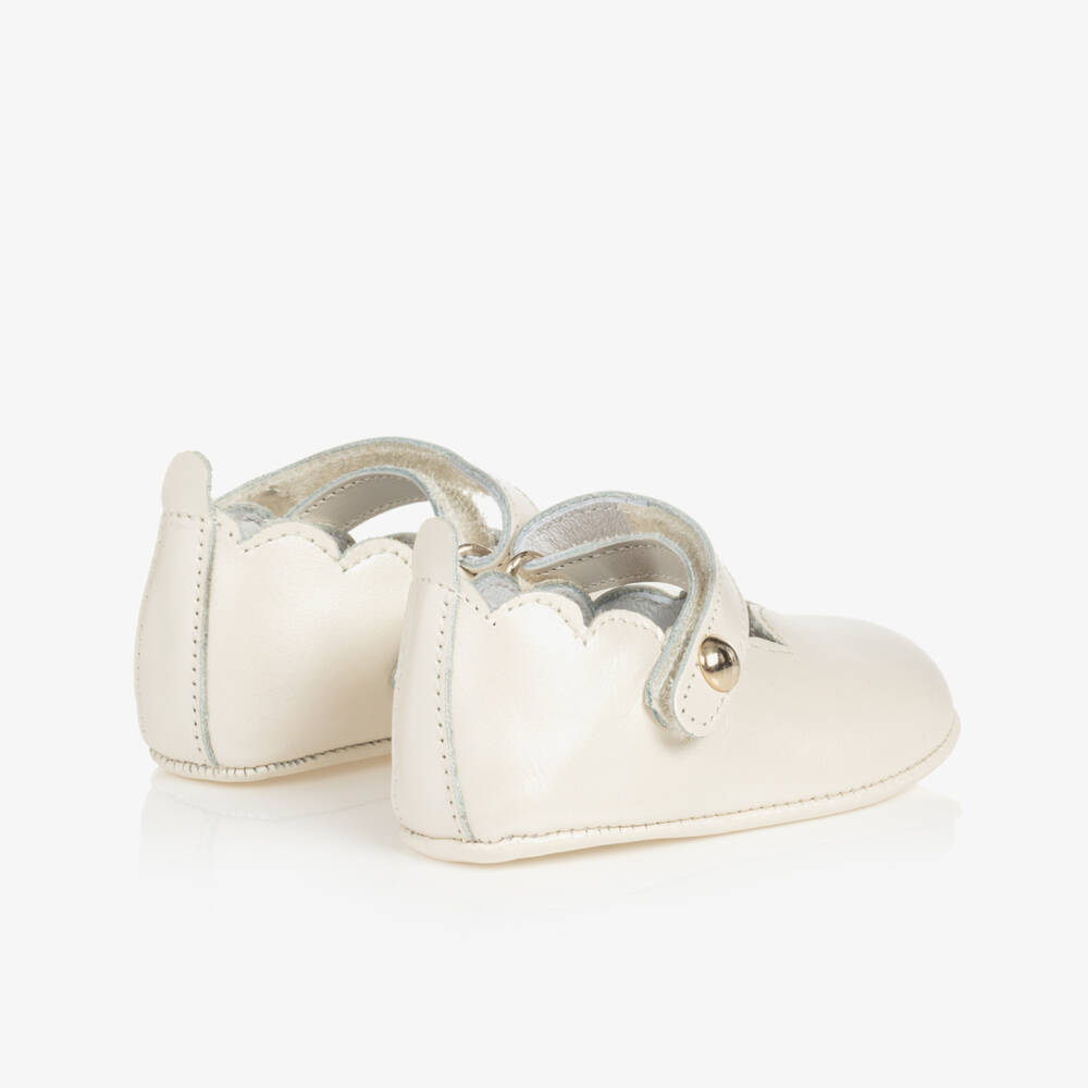 Beatrice & George-Baby Girls Ivory Leather Pre-Walker Shoes  | Childrensalon