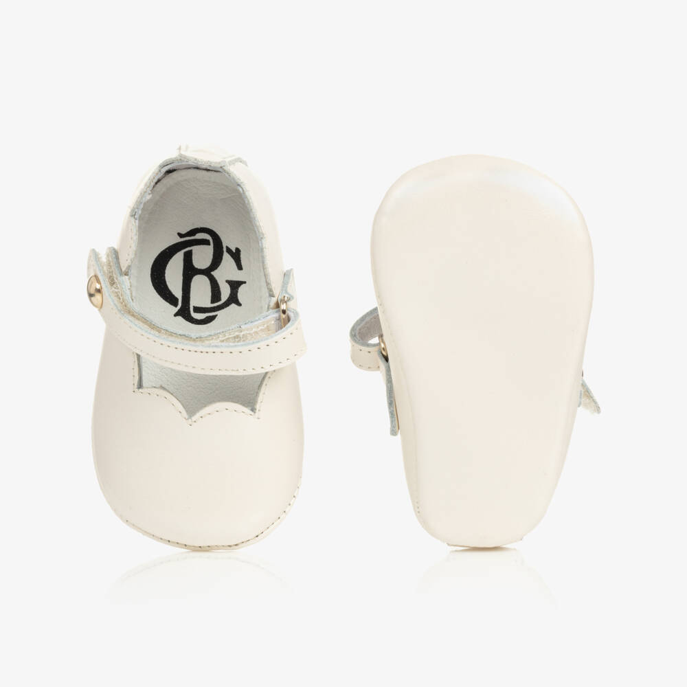 Beatrice & George-Baby Girls Ivory Leather Pre-Walker Shoes  | Childrensalon