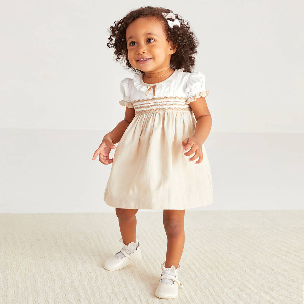 Beatrice & George-Baby Girls Ivory Leather Pre-Walker Shoes  | Childrensalon