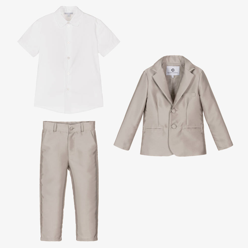Beatrice & George-Boys Bronze Satin Twill Suit | Childrensalon