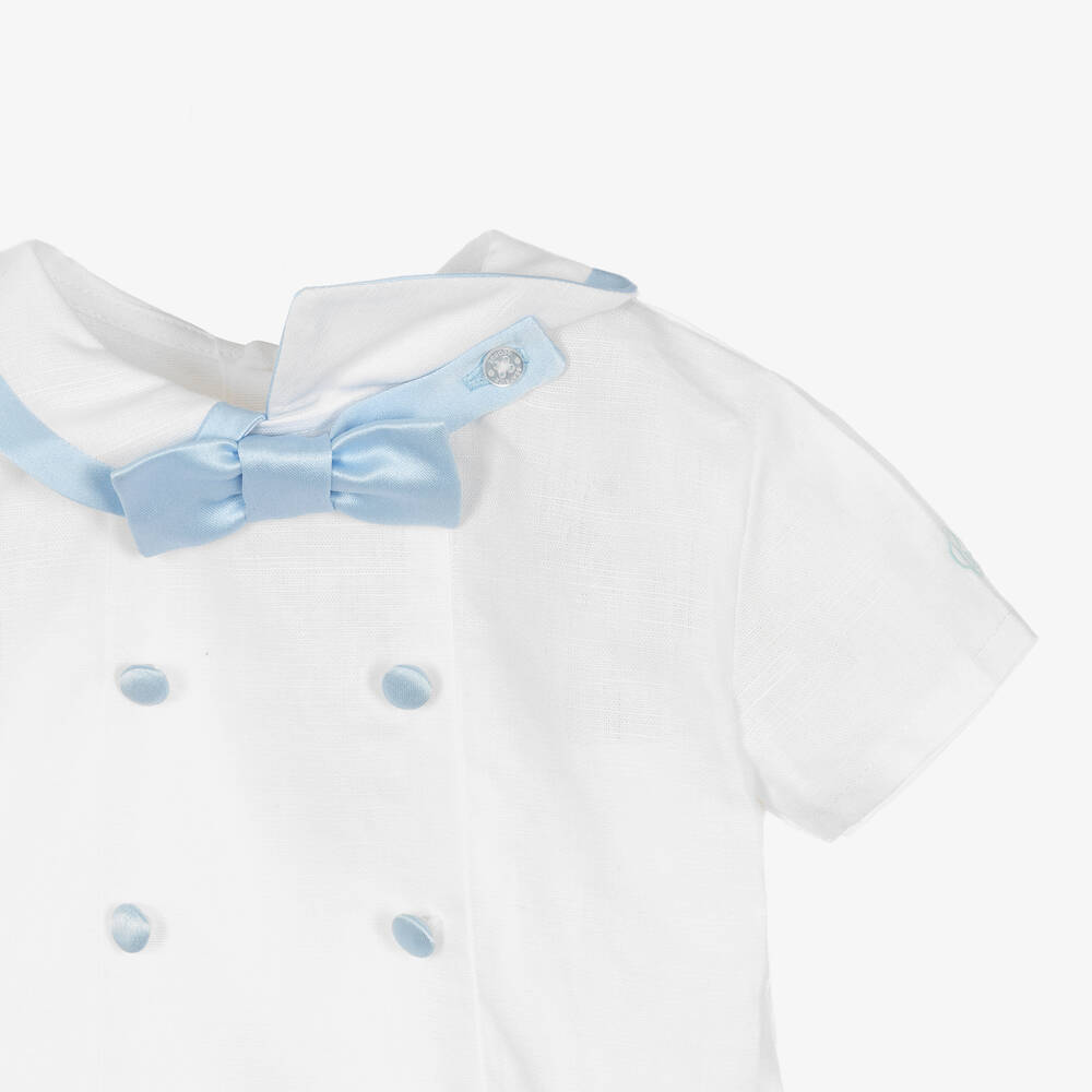 Beatrice & George-Boys Pale Blue Satin Buster Suit | Childrensalon