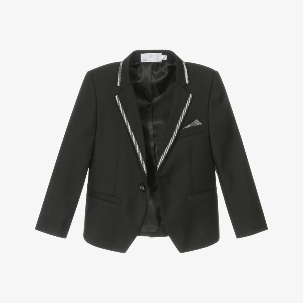 Beau KiD-Boys Black Pocket Square Suit | Childrensalon