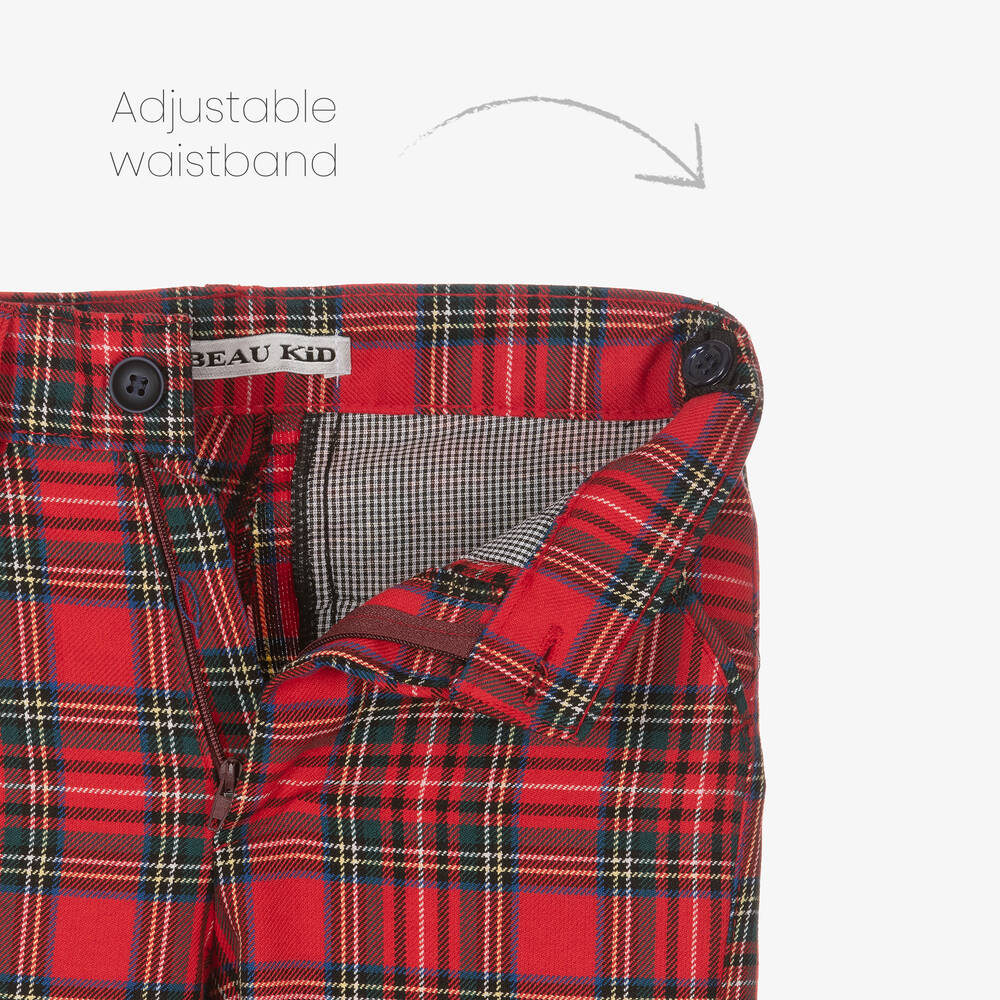 Beau KiD-Boys Red Tartan Check Shorts Suit | Childrensalon
