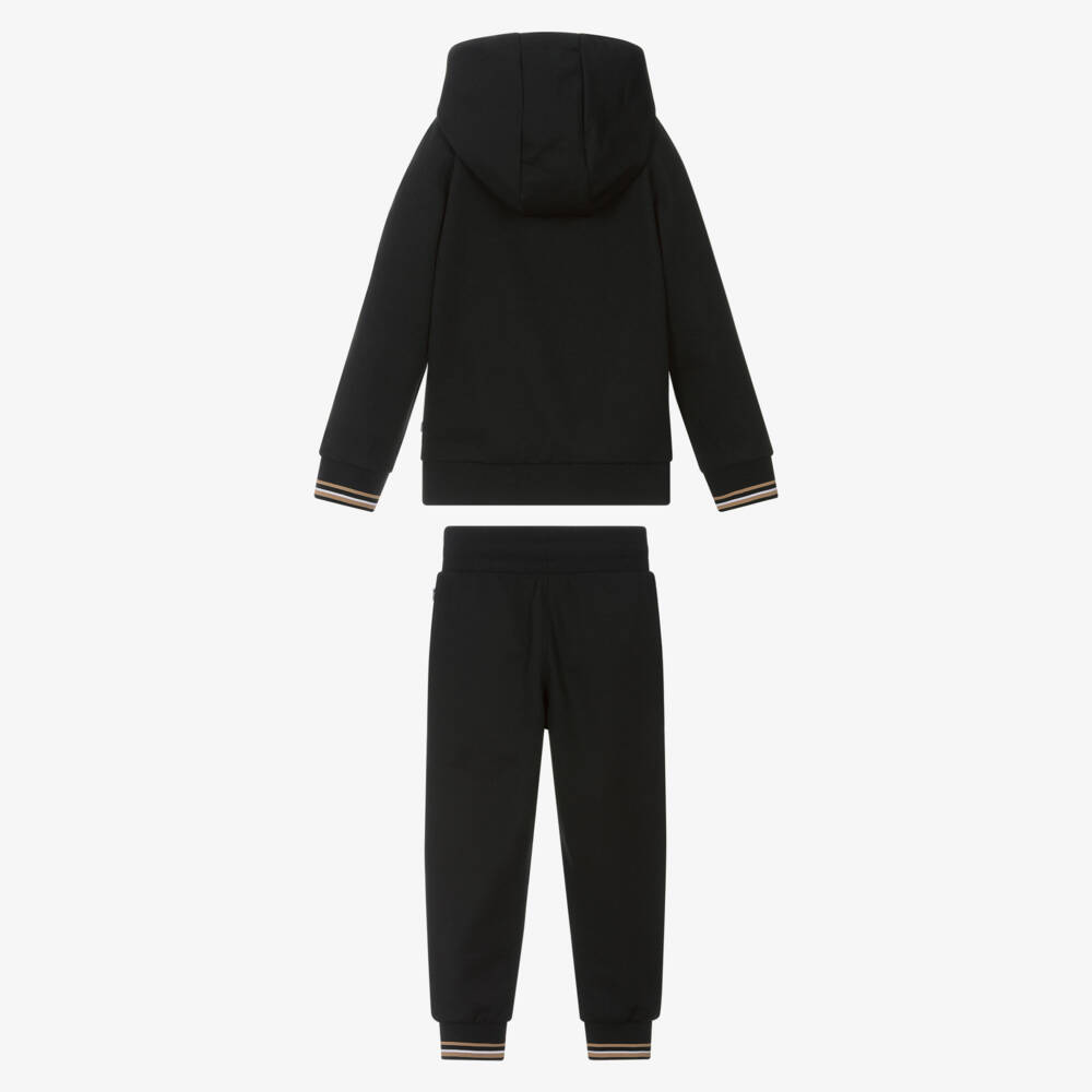 BOSS-Boys Black Zip-Up Hooded Tracksuit | Childrensalon