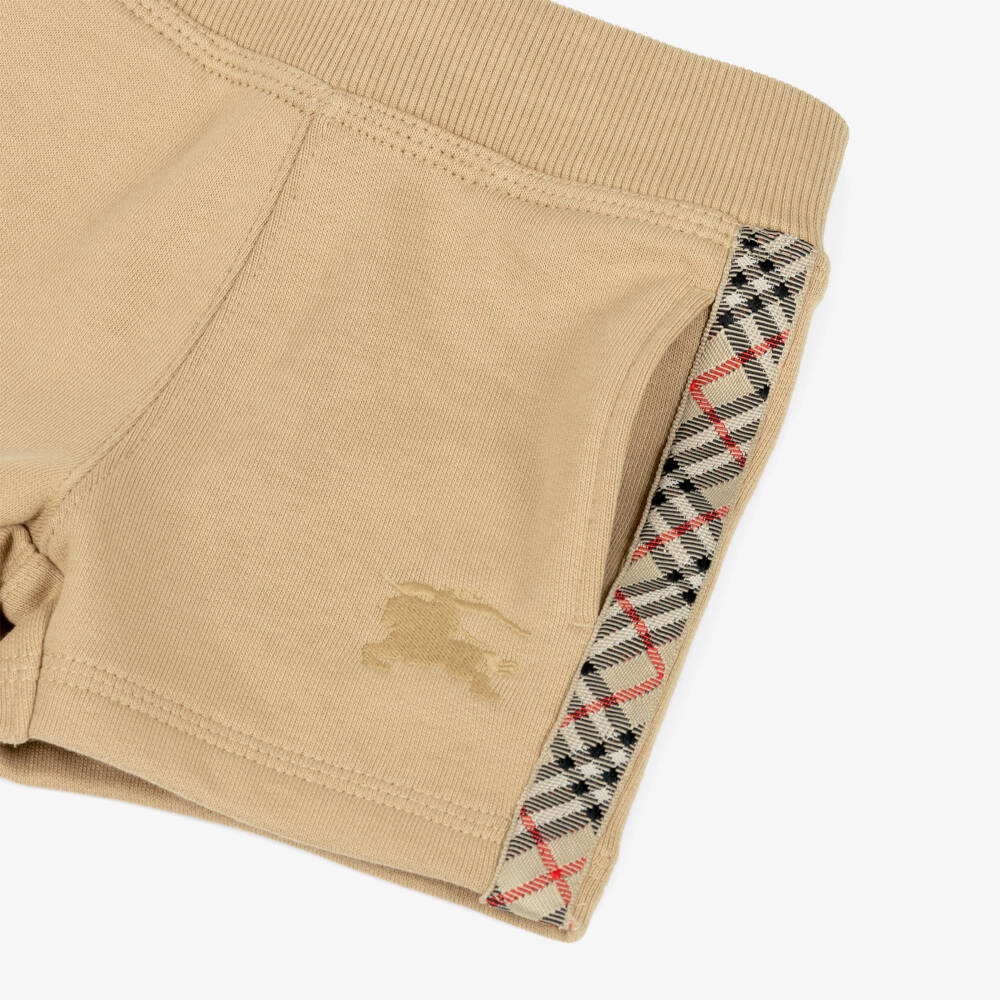 Burberry-Baby Boys Beige Cotton Shorts with Check Trim & EKD Logo | Childrensalon