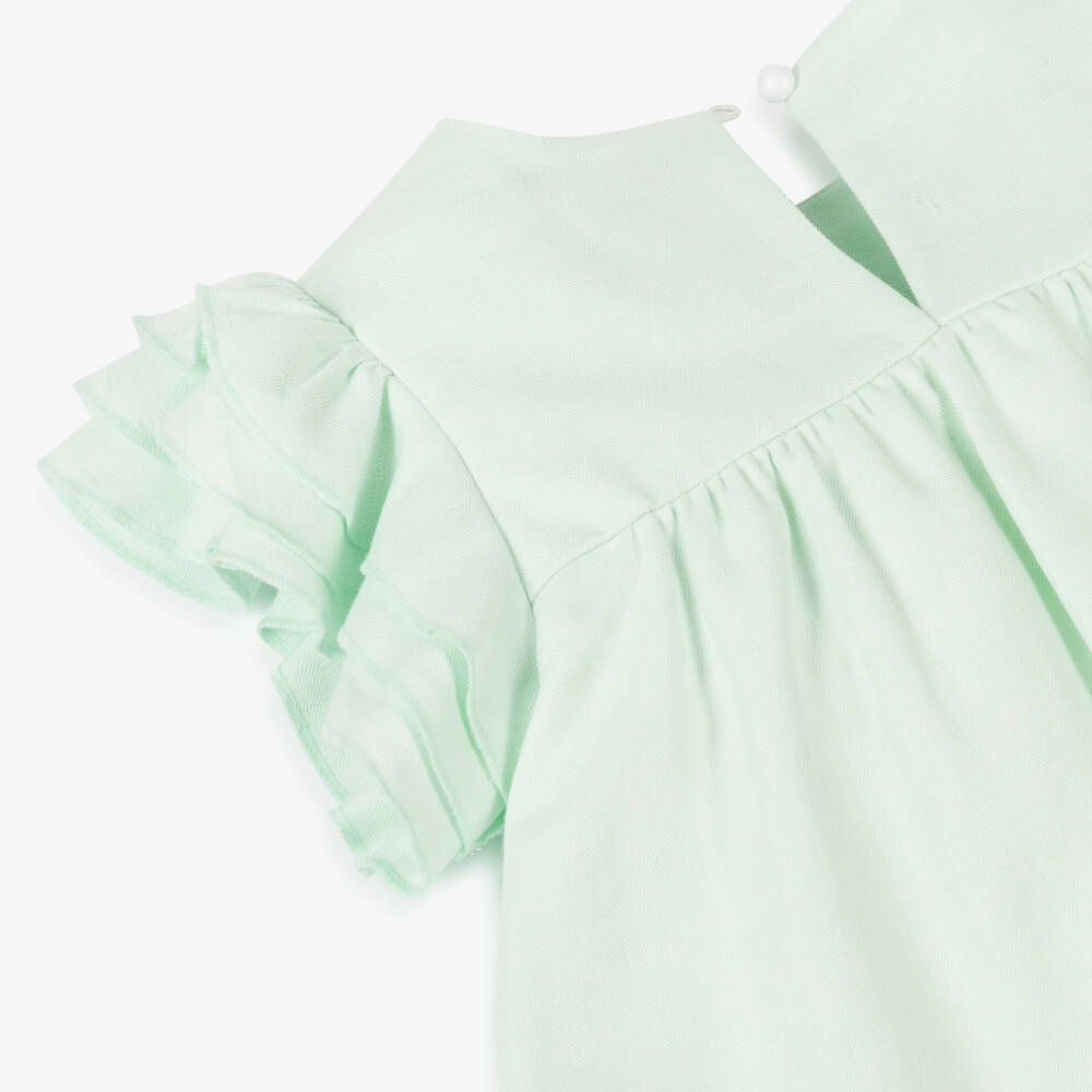 Caramelo Kids-Girls Green Linen & Cotton Dress | Childrensalon