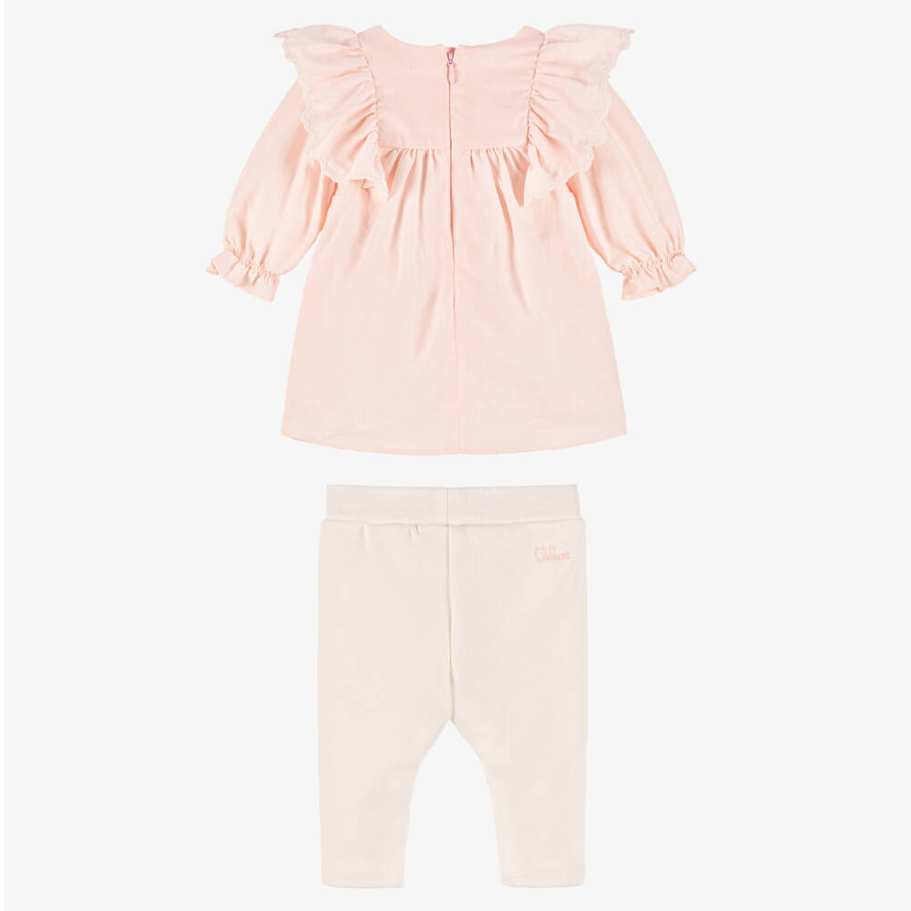 Chloé-Baby Girls Pink Cotton Dress & Leggings Set | Childrensalon