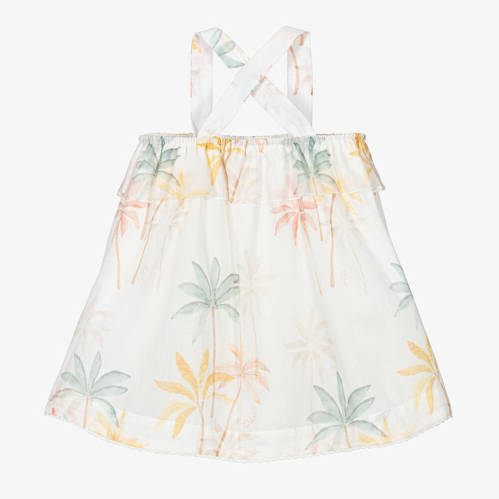 Chloé-Girls Ivory Cotton Palm Tree Dress | Childrensalon
