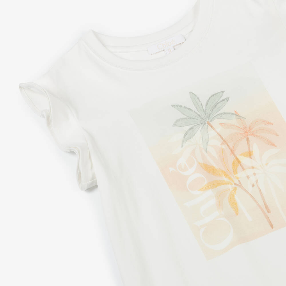 Chloé-Girls Ivory Cotton Palm Tree Print Dress | Childrensalon