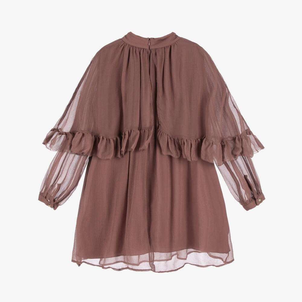 Chloé-Girls Pale Mulberry Pink Silk Crêpe Cape Dress | Childrensalon