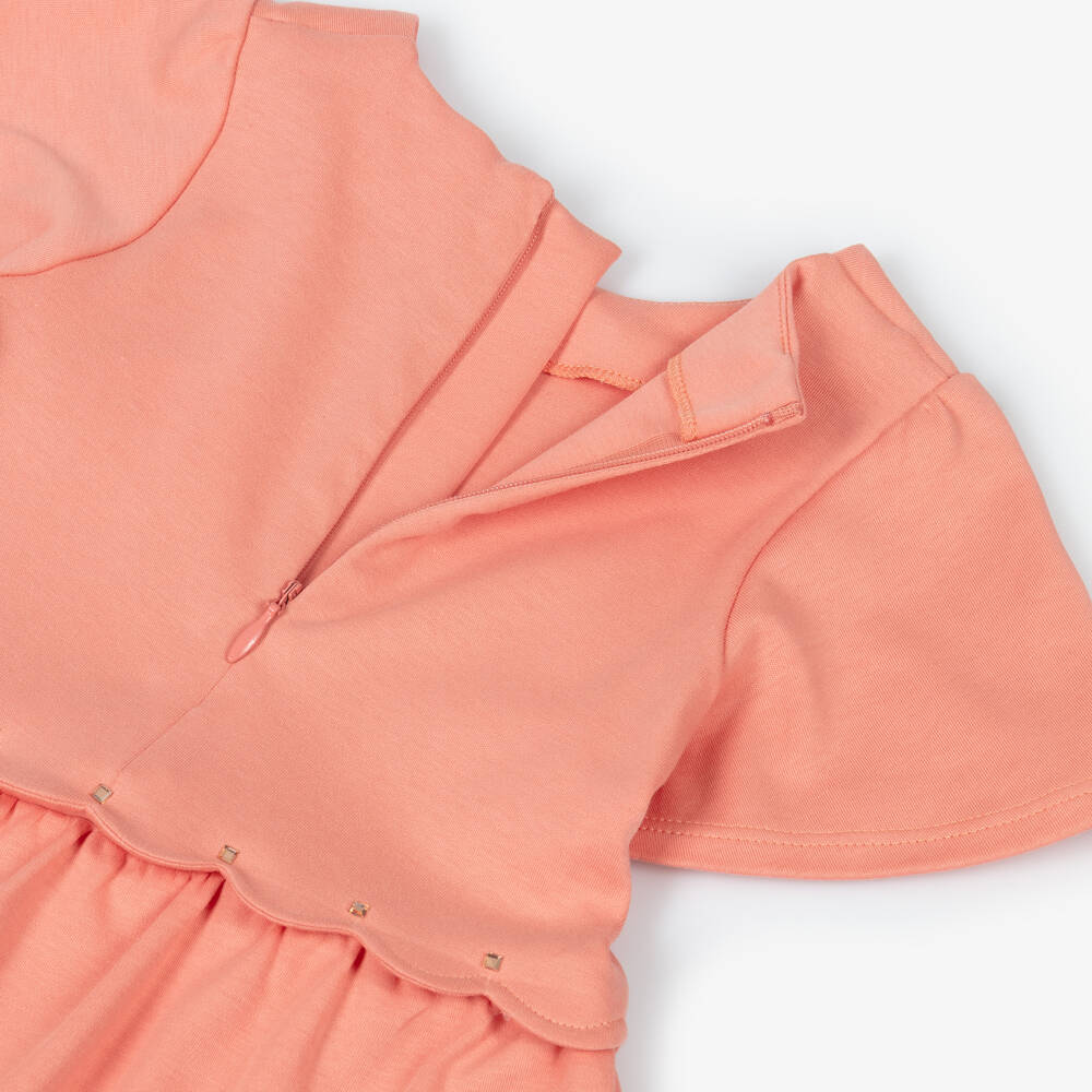 Chloé-Girls Pink Cotton Scalloped Dress | Childrensalon