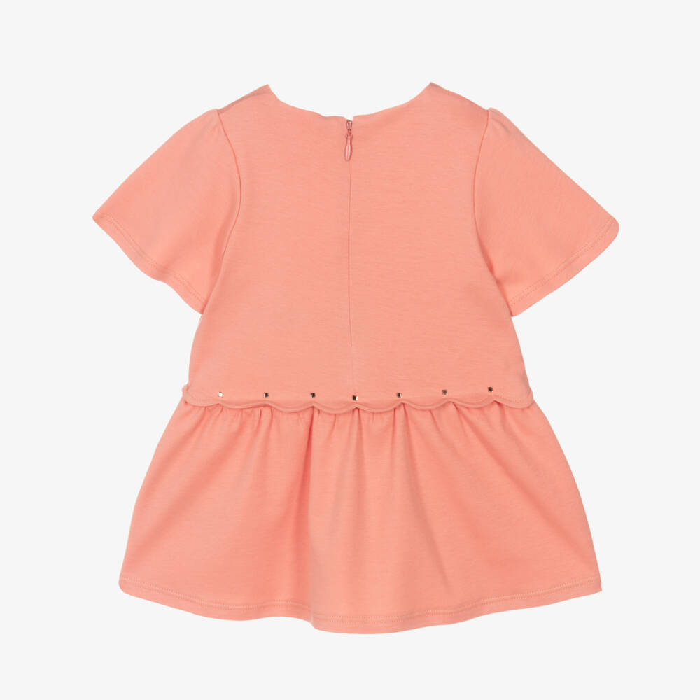 Chloé-Girls Pink Cotton Scalloped Dress | Childrensalon