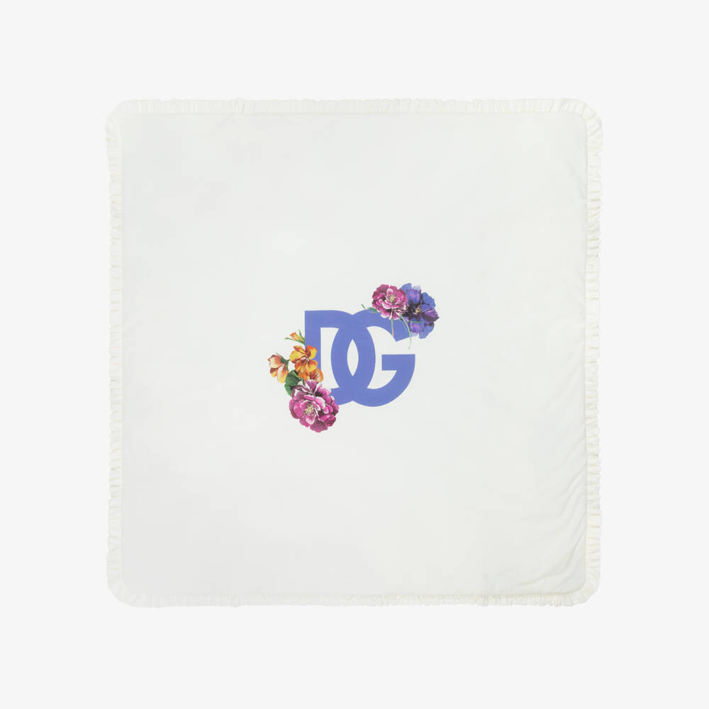 Dolce & Gabbana-Baby Girls Ivory Cotton Floral Logo Padded Blanket (76cm) | Childrensalon