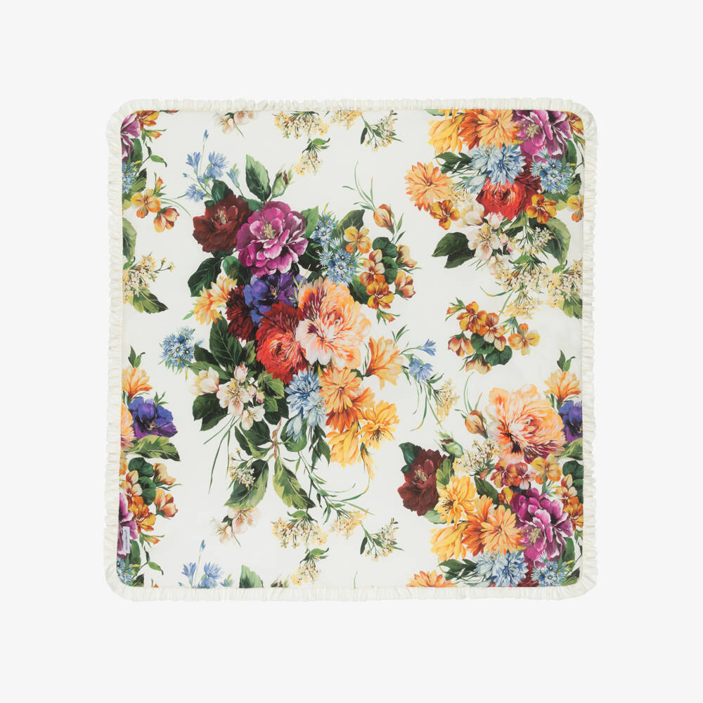 Dolce & Gabbana-Baby Girls Ivory Cotton Floral Logo Padded Blanket (76cm) | Childrensalon