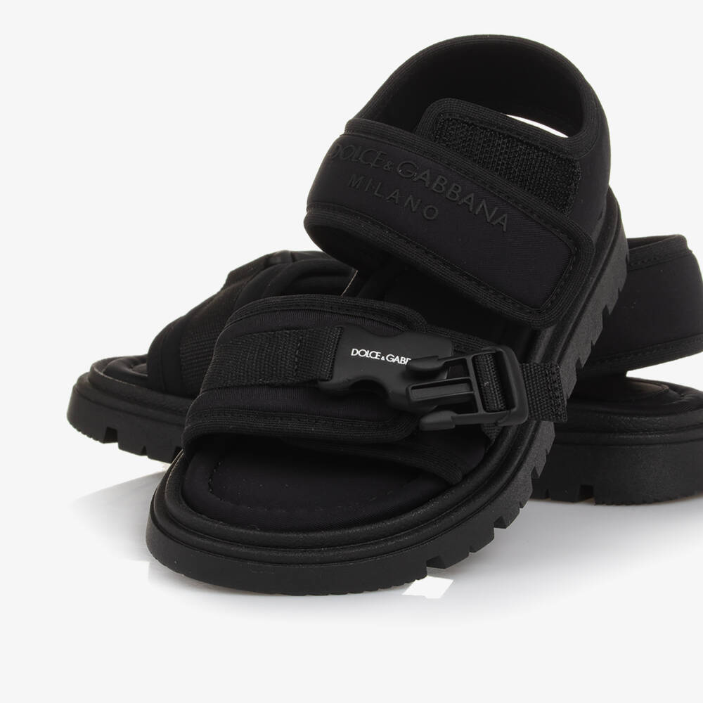 Dolce & Gabbana-Black Logo Velcro Sandals | Childrensalon