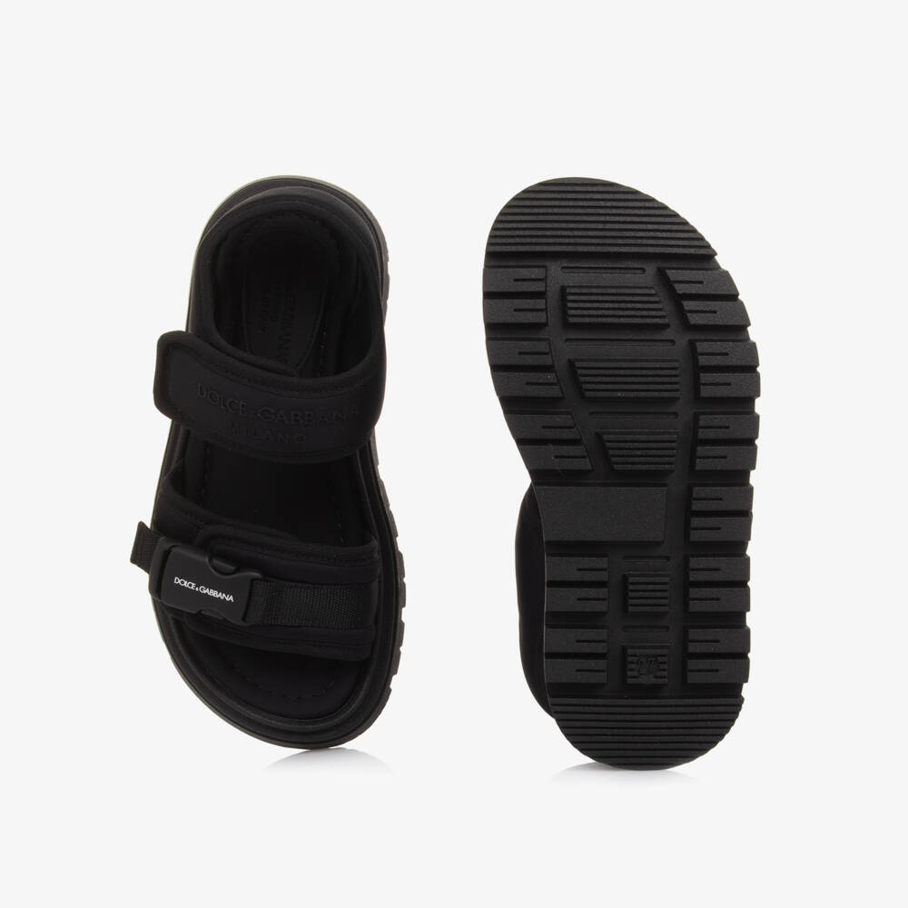 Dolce & Gabbana-Black Logo Velcro Sandals | Childrensalon