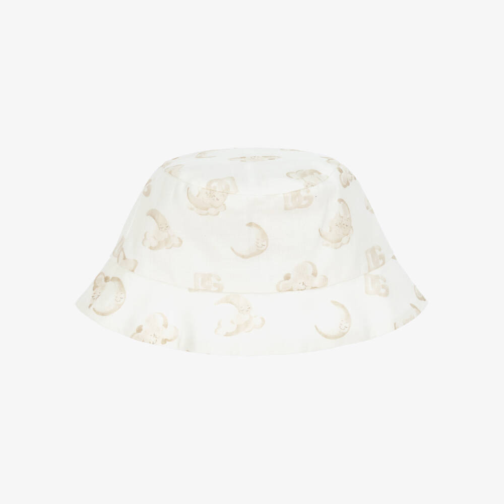 Dolce & Gabbana-Ivory Linen Moons & Stars Baby Hat | Childrensalon