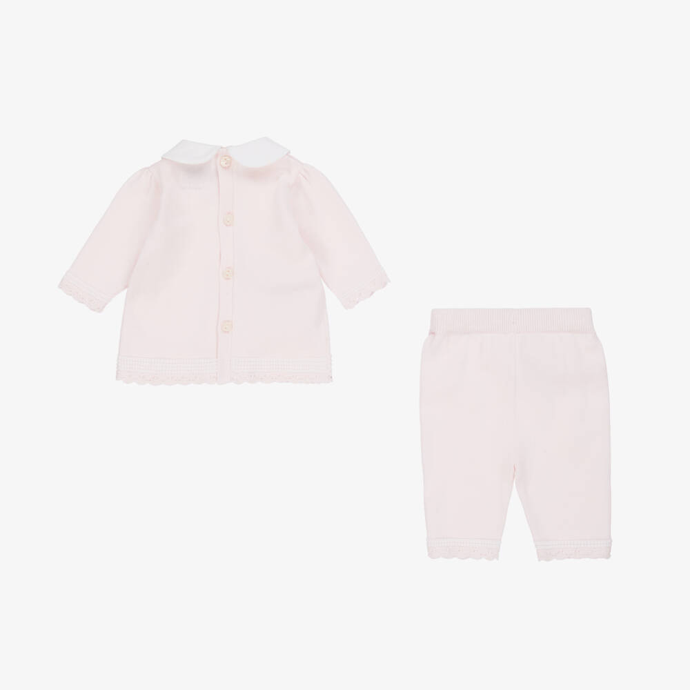 Emile et Rose-Baby Girls Pink Cotton Knit Trouser Set | Childrensalon