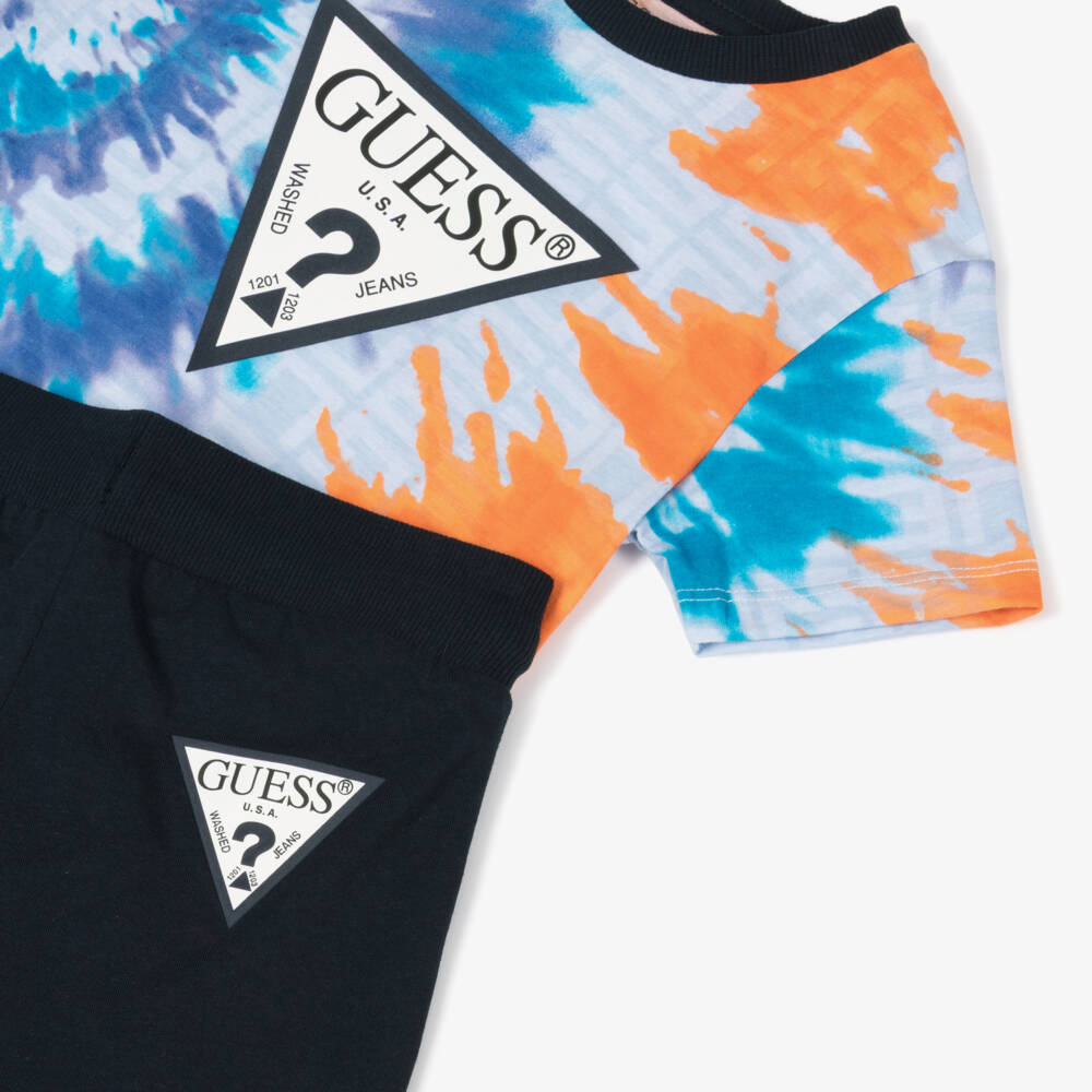 Guess-Boys Blue Cotton Tie-Dye Shorts Set | Childrensalon