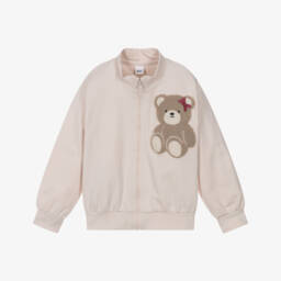 Girls Ivory Cotton Teddy Bear Zip-Up Top