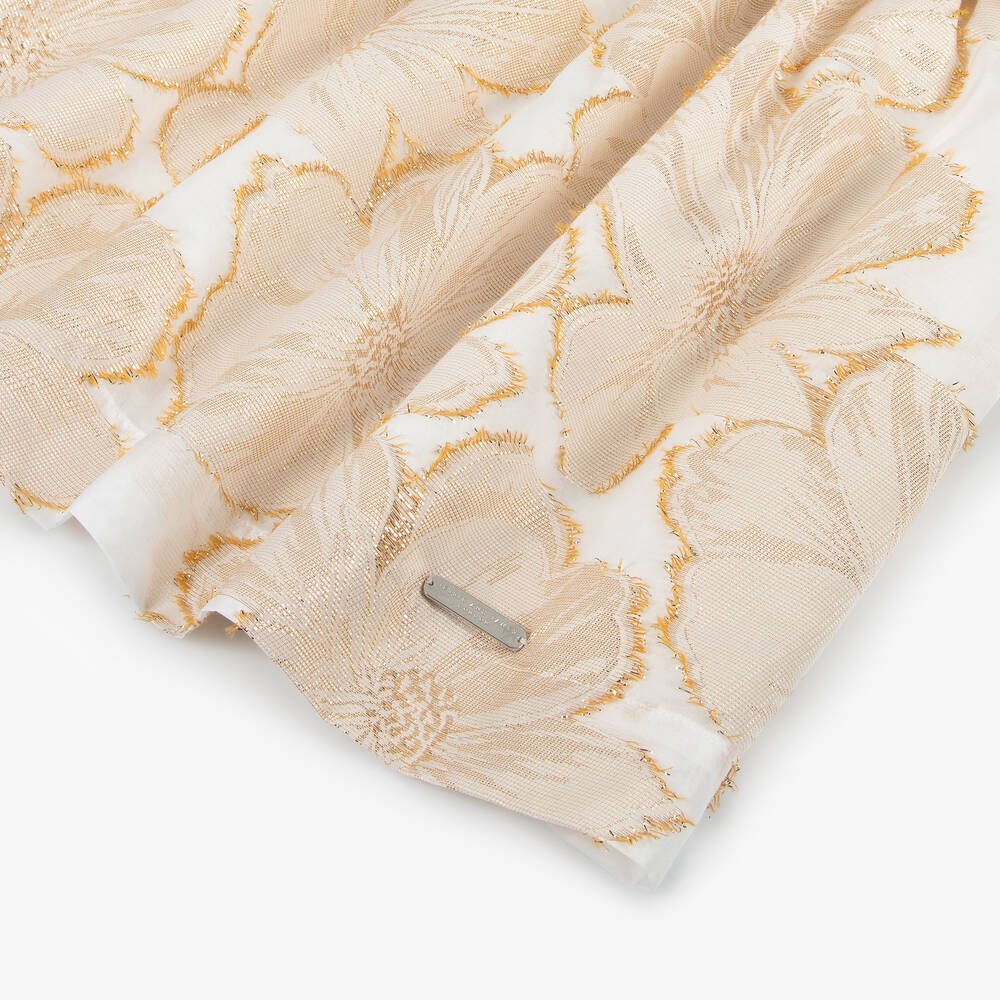 Jessie and James London-Girls Ivory & Gold Floral Jacquard Dress | Childrensalon