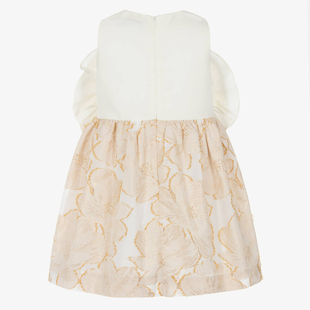 Jessie and James London-Girls Ivory & Gold Floral Jacquard Dress | Childrensalon
