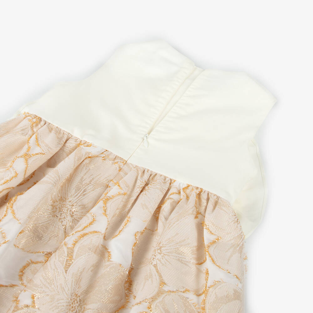Jessie and James London-Girls Ivory & Gold Floral Jacquard Dress | Childrensalon