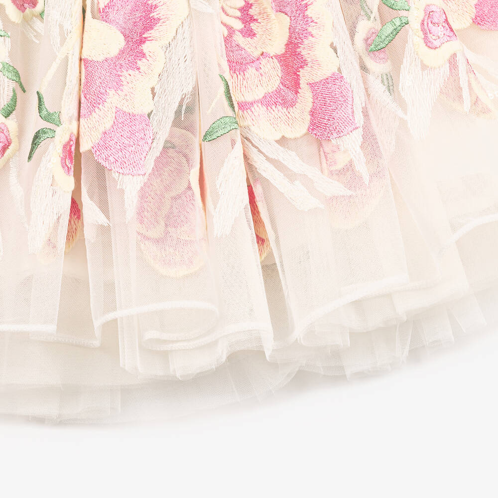 Junona-Girls Ivory Embroidered Tulle Skirt | Childrensalon