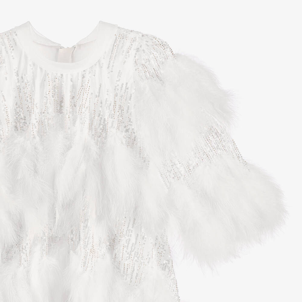 Junona-Girls White Feather & Sequin Dress | Childrensalon