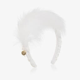 Girls White Feather & Sequin Hairband