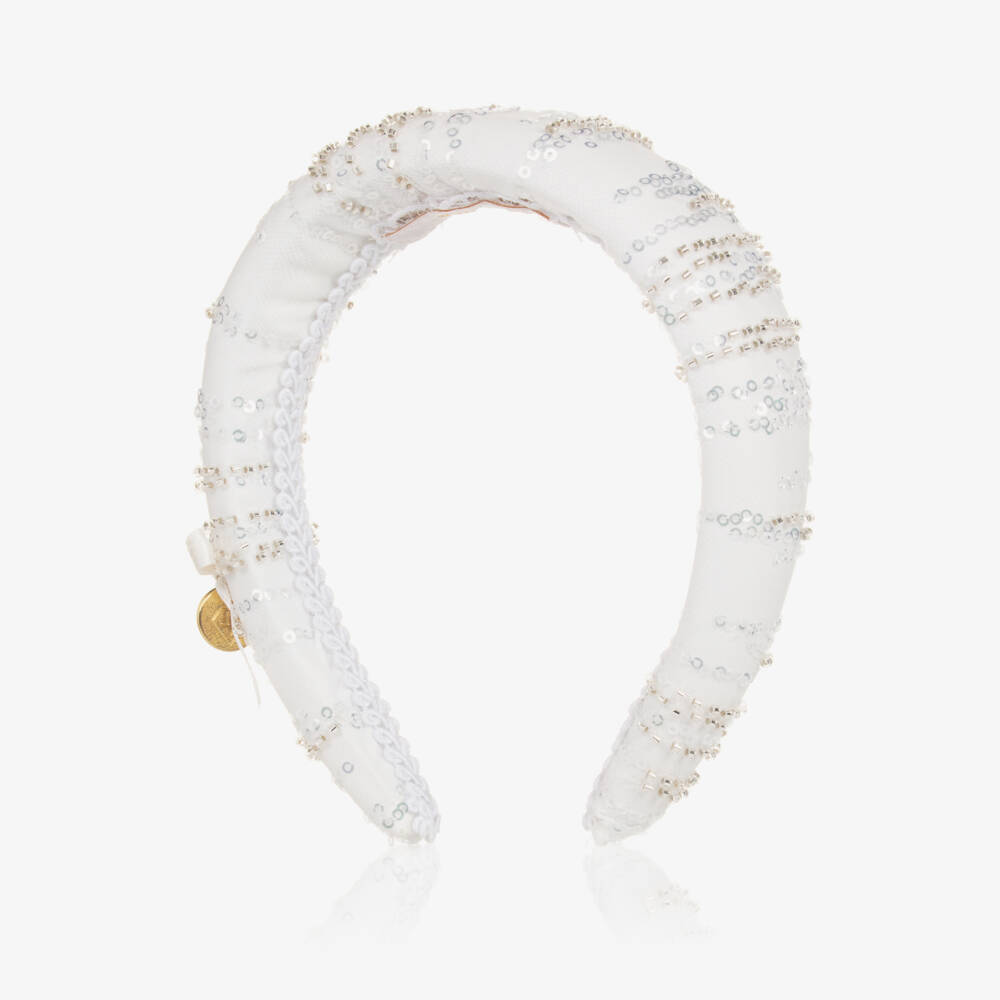 Junona-Girls White Padded Sequin Hairband | Childrensalon