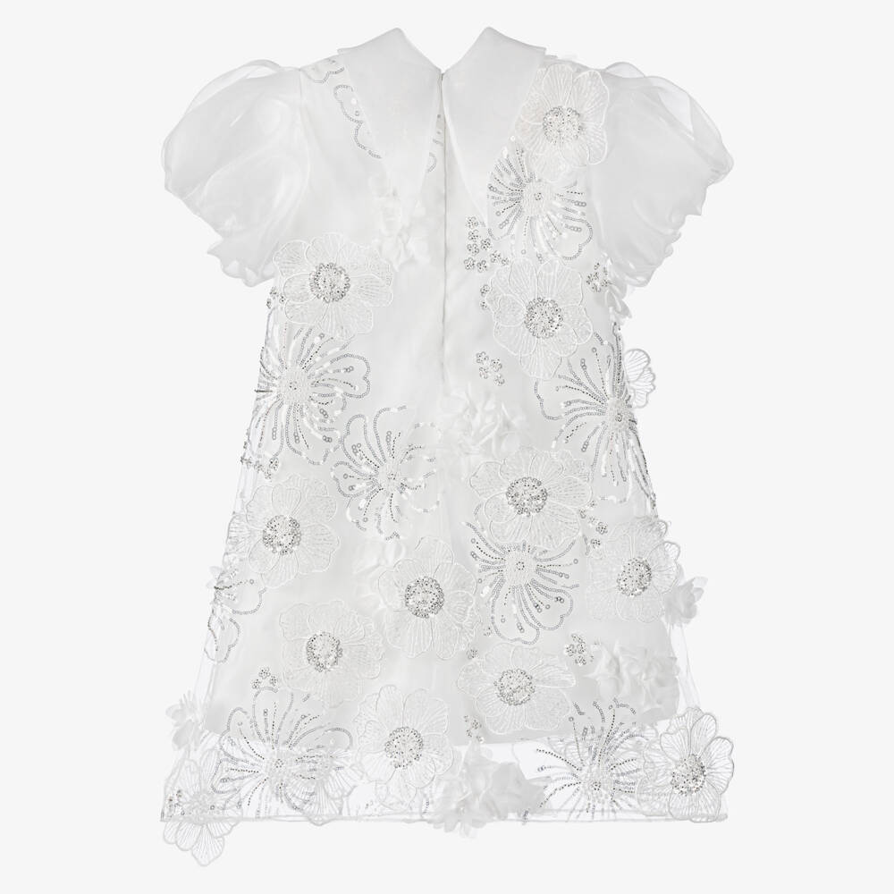 Junona-Girls White Tulle Flower Dress | Childrensalon