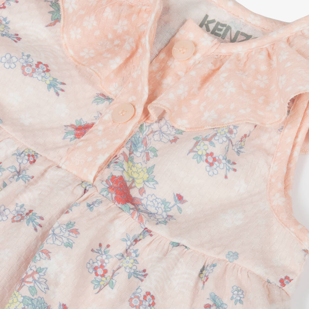 KENZO KIDS-Baby Girls Pink Floral Basketweave Cotton Dress | Childrensalon