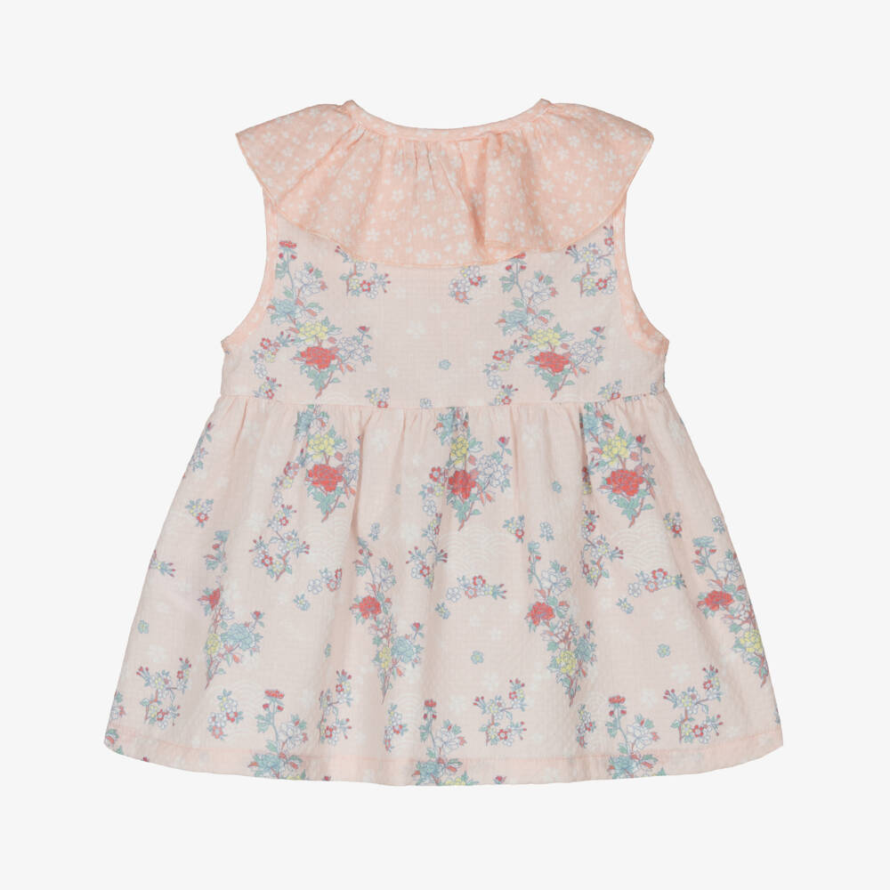 KENZO KIDS-Baby Girls Pink Floral Basketweave Cotton Dress | Childrensalon