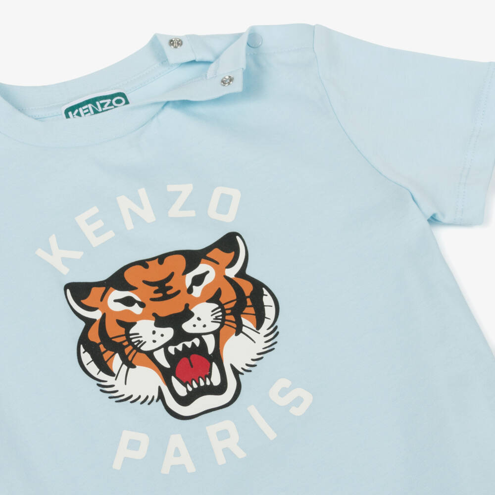 KENZO KIDS-Blue Cotton Lucky Tiger T-Shirt | Childrensalon